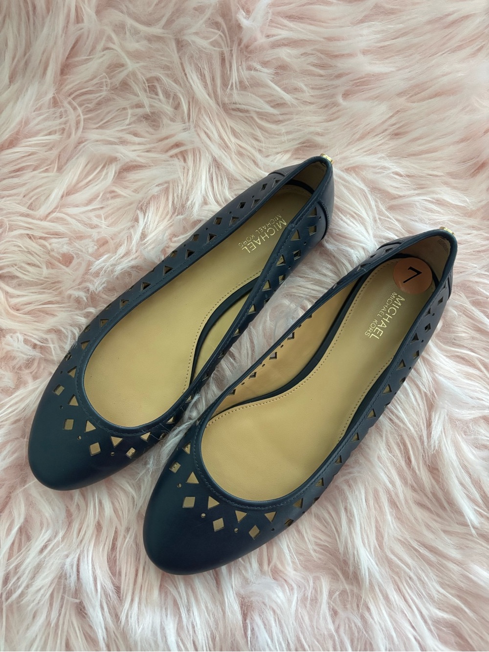 Michael Kors Classic Ballet Flat Women New Slip on Leather Shoes Blue
